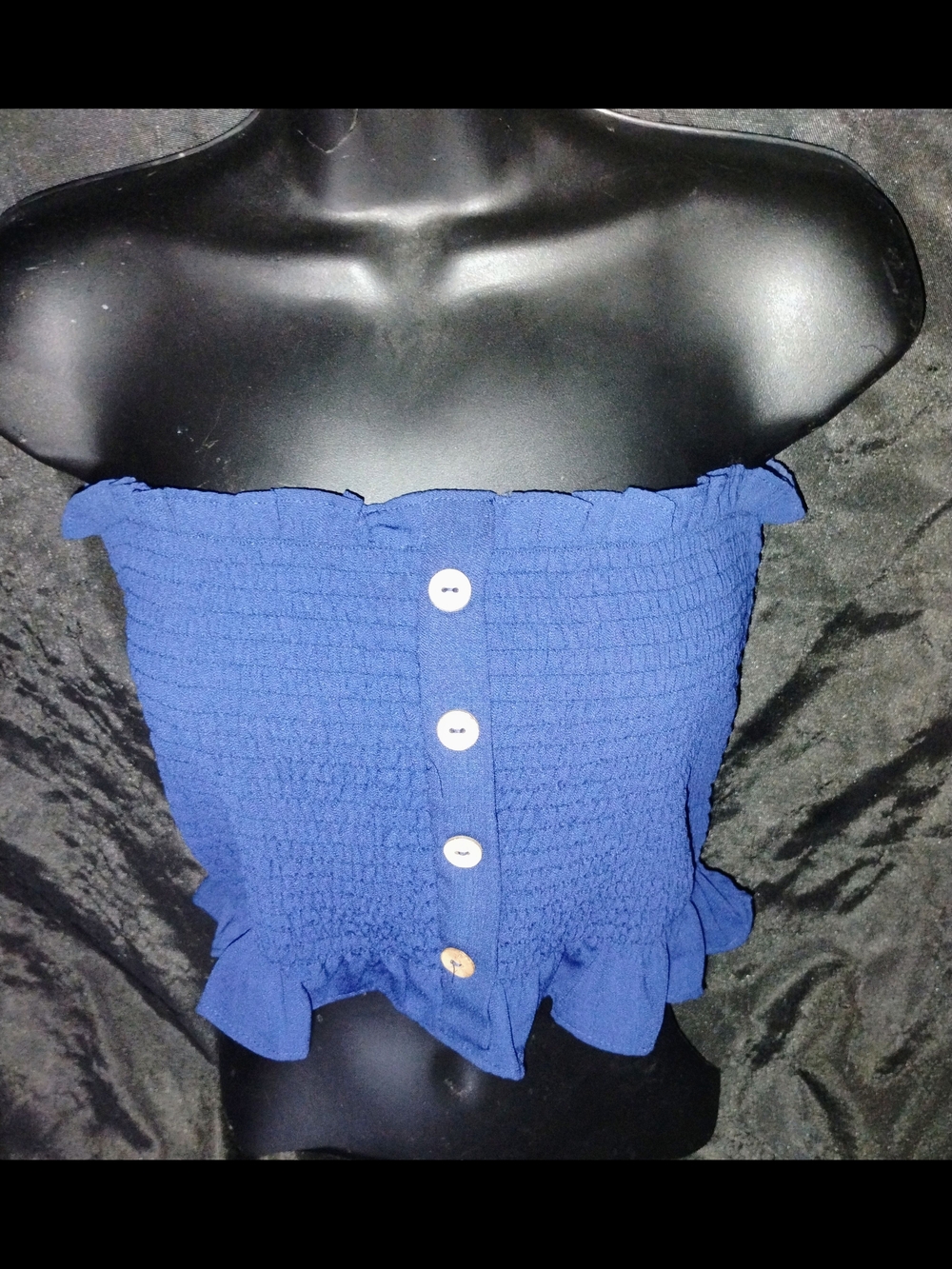 Blue Strapless Cropped Smocked Top Sz Sm - Picture 4 of 5